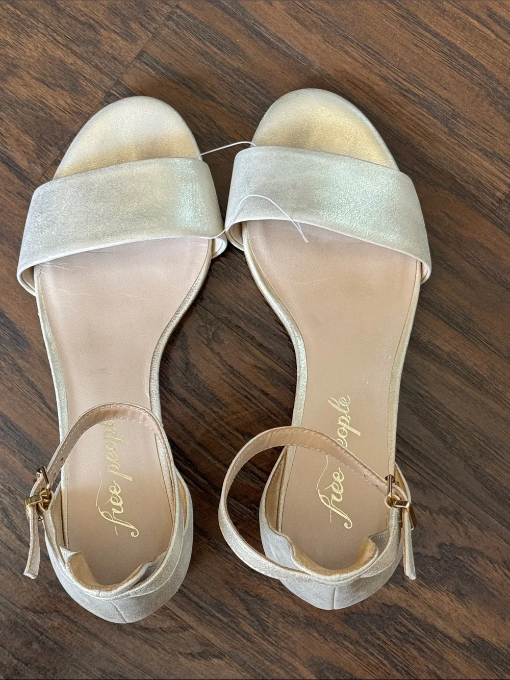 Free People Shimmery Metallic Marigold Open-Toe Ankle-Strap Block Heel Sandals